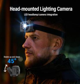 Head mounted lighting camera  HD40 1080P Outdoor camera with 3W led light 